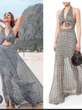 ALC black and white tie front hater maxi dress